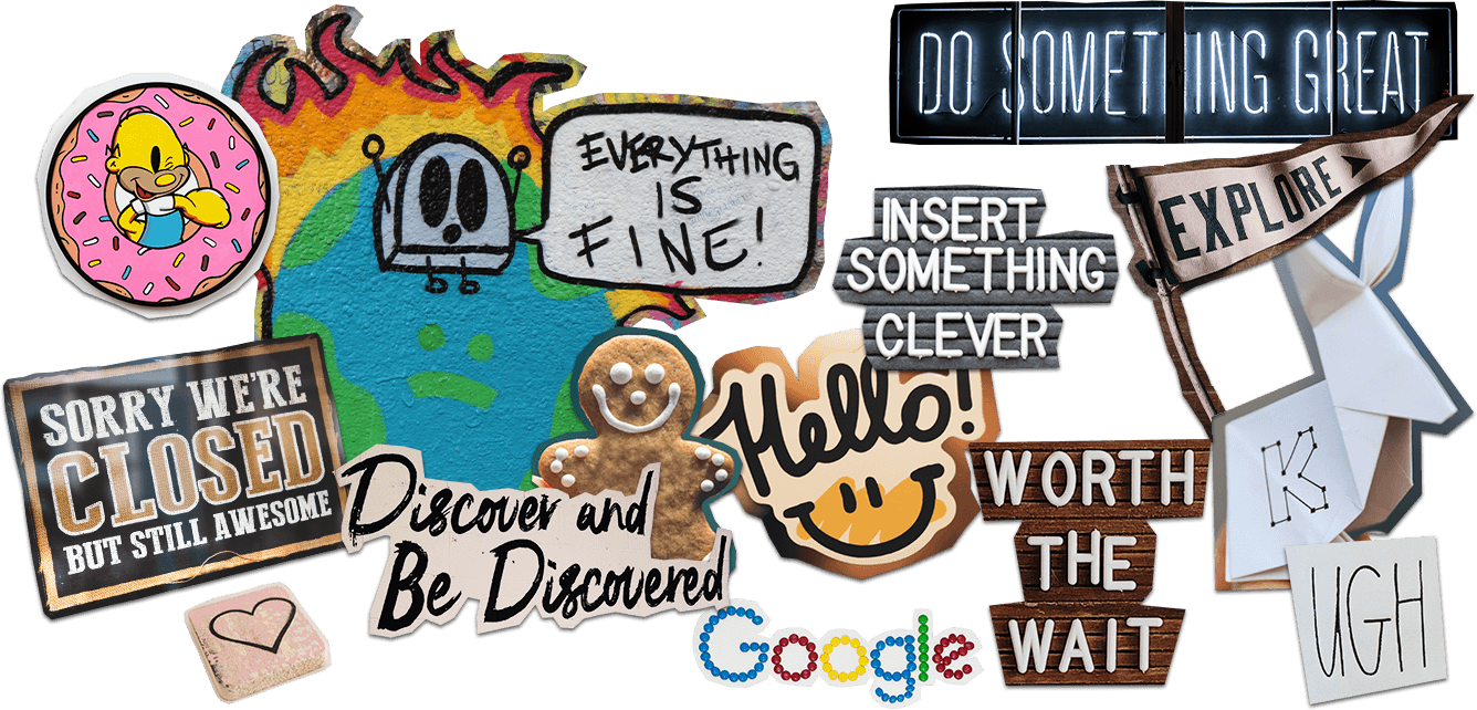 Scrapbook collage depicting various cut outs