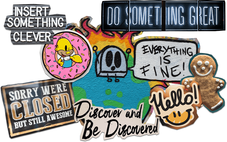 Scrapbook collage depicting various cut outs