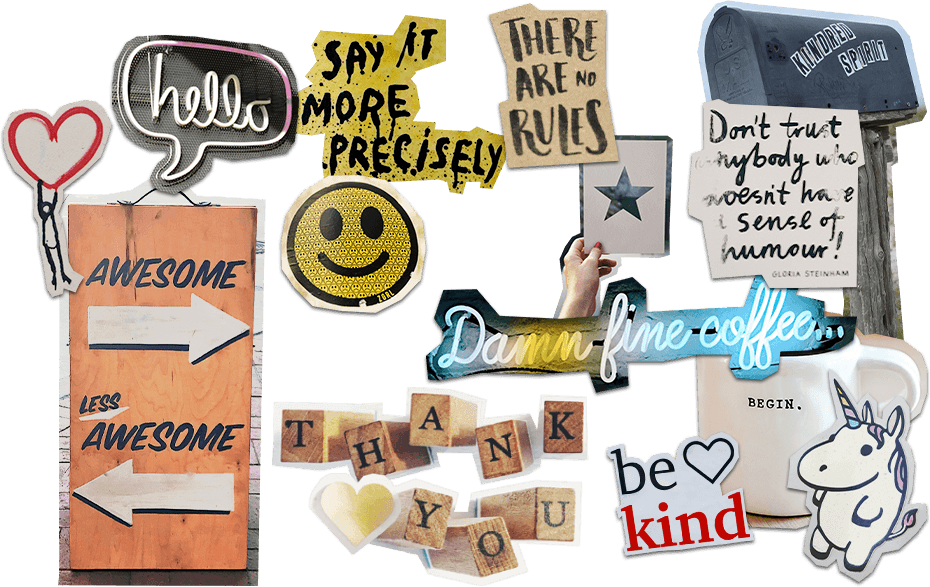 Scrapbook collage depicting various cut outs