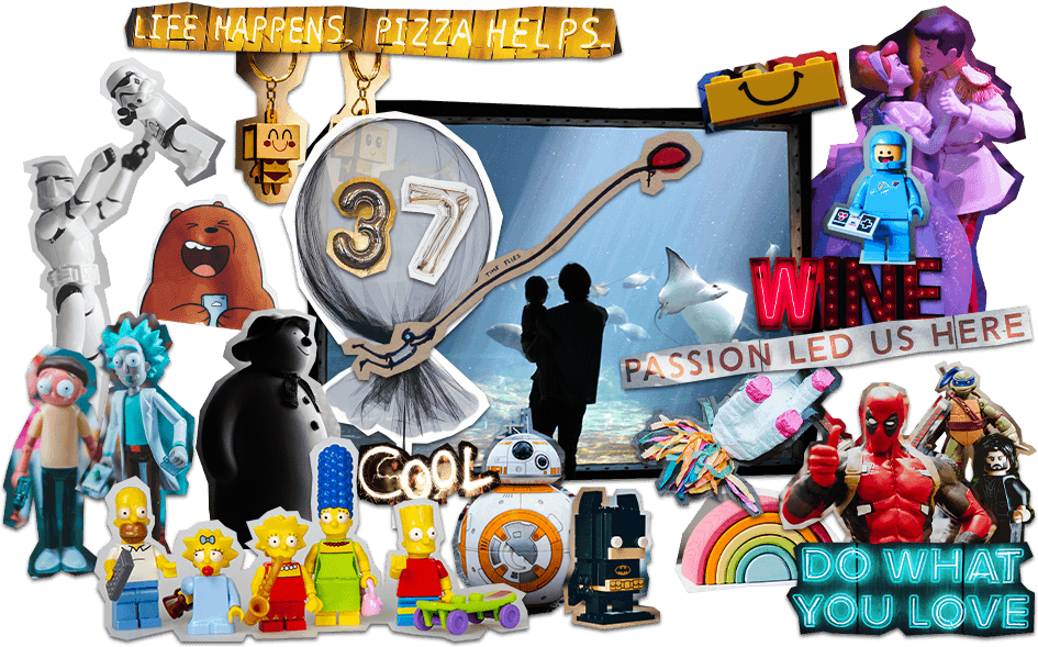 Scrapbook collage depicting various cut outs